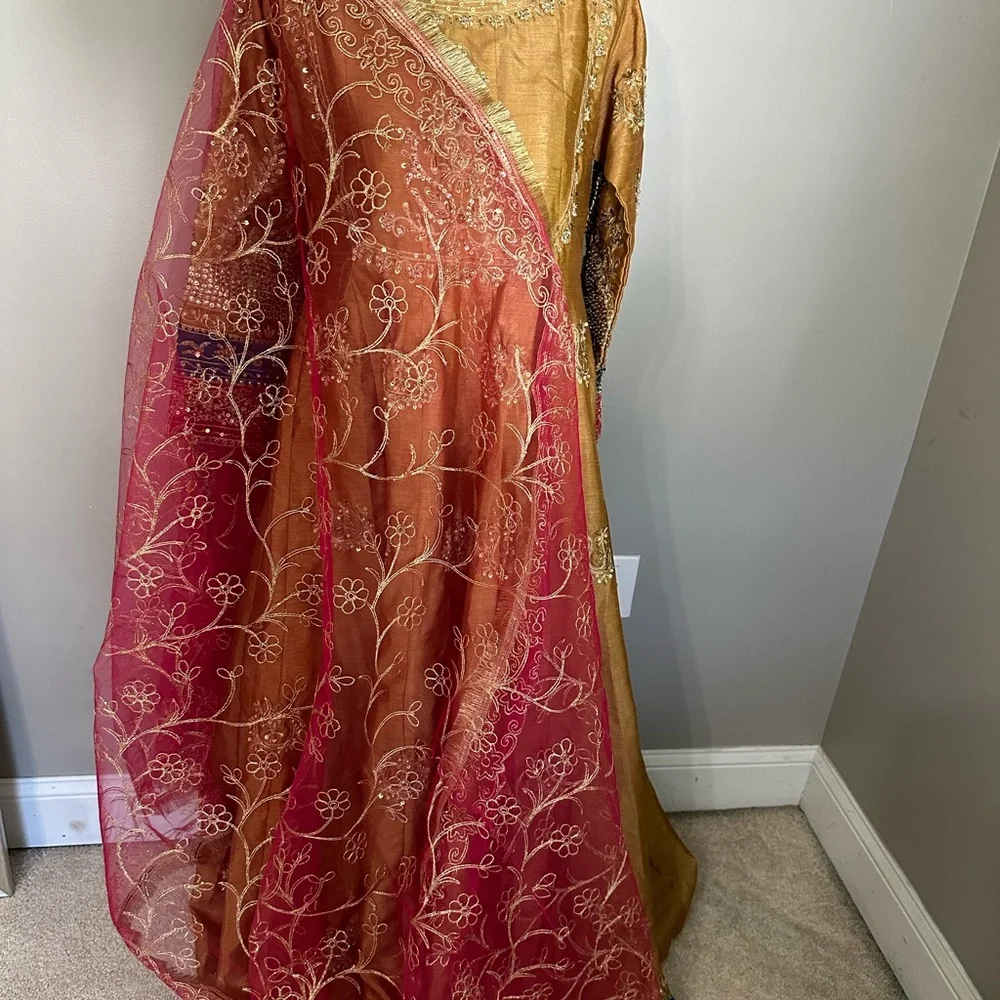 Embellished Golden Brown Traditional Evening Dress - Picture 10 of 14